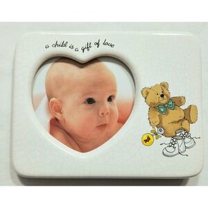Vintage Style Baby Picture Frame Teddy Bear Heart Shape Nursery Gift Keepsake